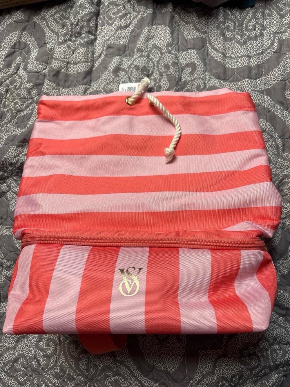 Victoria's Secret Coral and Light Pink Striped Kids Swim Bag